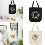 Tote Bag Embroidery (Black bag flower wreath)